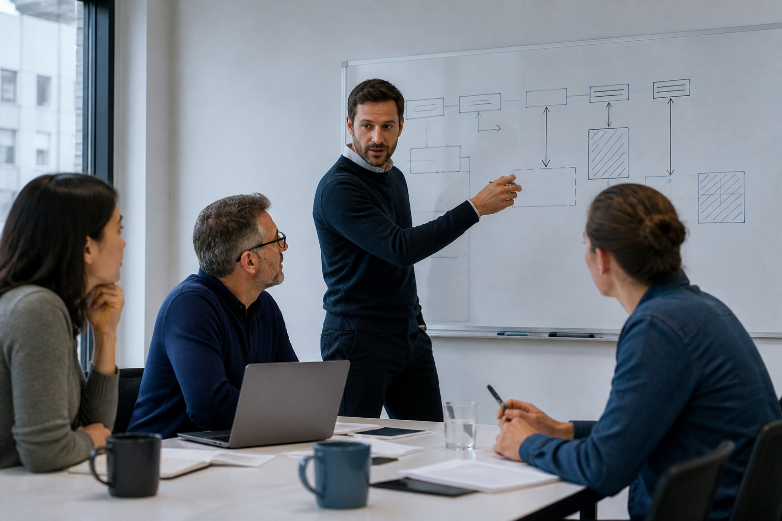 Facilitator guiding employees through a practical workflow workshop