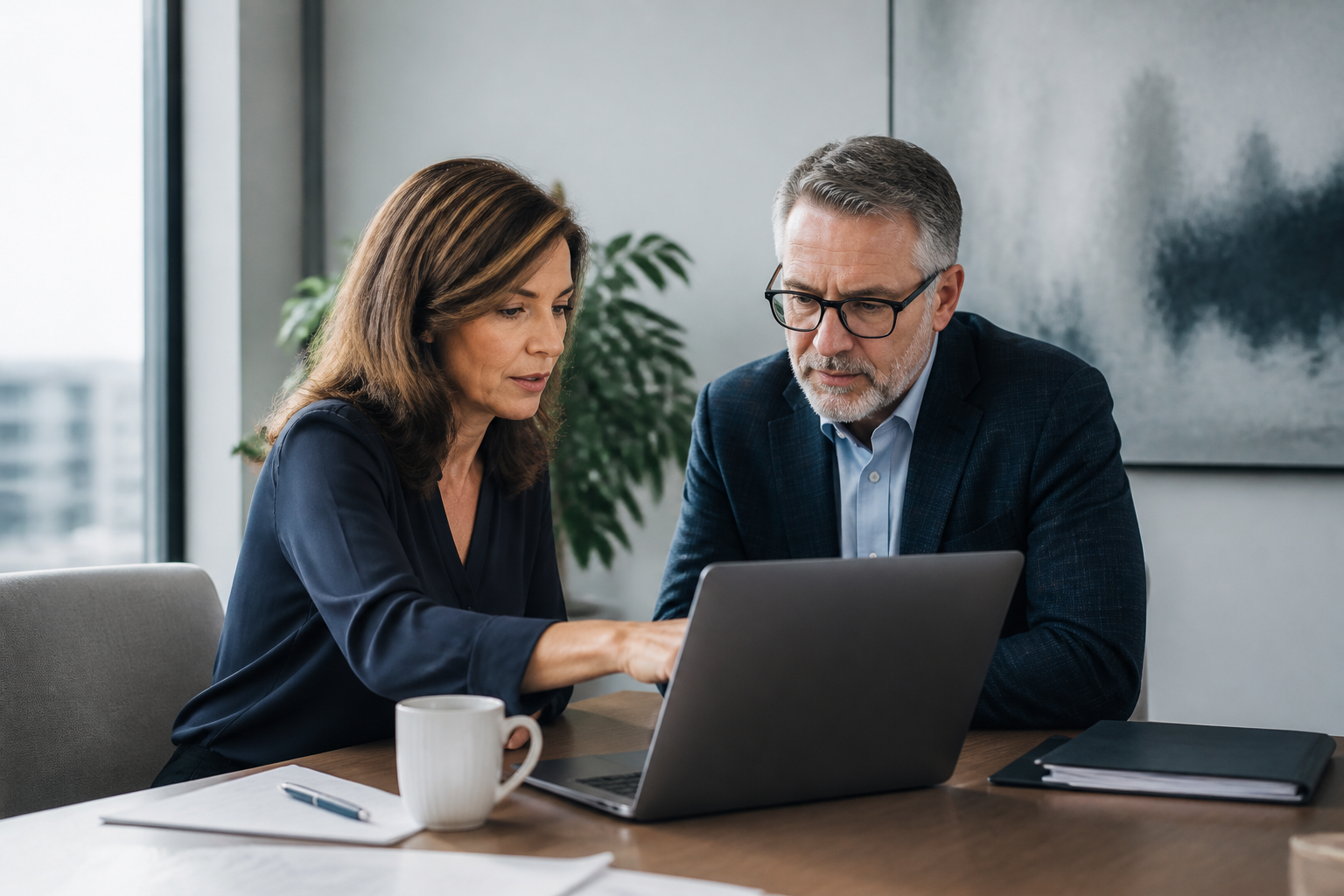 Advisor and operations leader reviewing adoption and workflow improvements